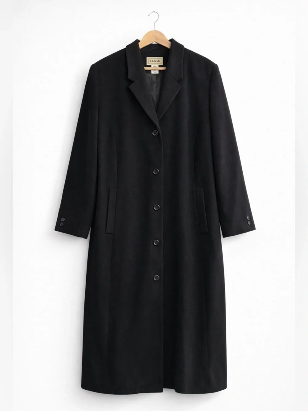 L.L.Bean Wool Cashmere Overcoat Black Long Minimalist Classic Quiet Luxury 2X - Picture 1 of 15